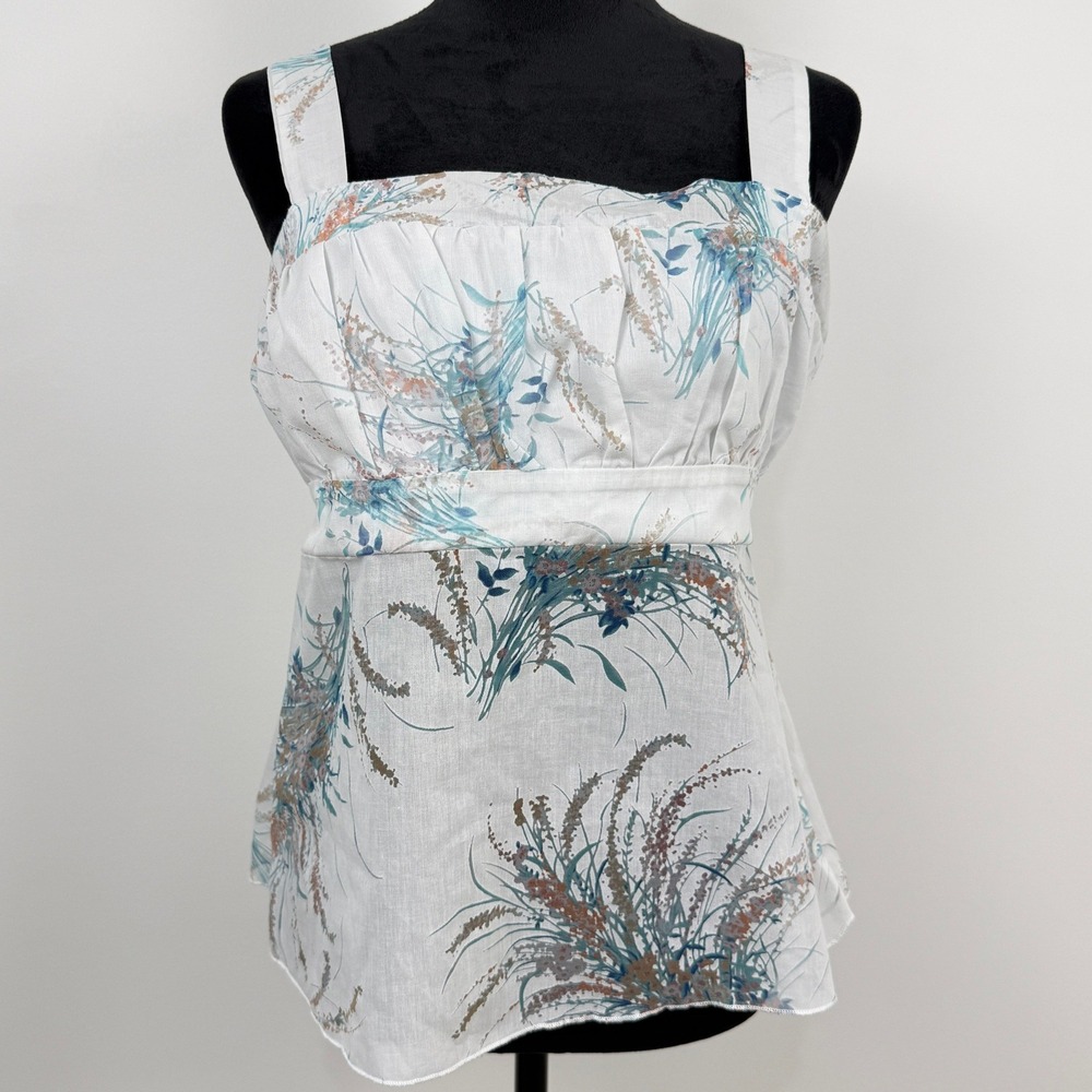 Y2K Vanity‎ Floral Babydoll Tank Top Women L White Semi Sheer Cottagecore Boho